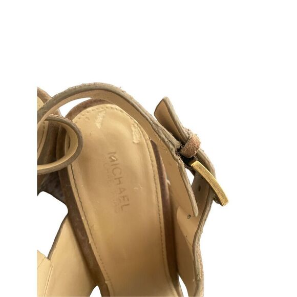 Michael Kors Mariana Suede/ Snakeskin Sling Platform/Open Toe Heels Brown Size 9 - Picture 6 of 11